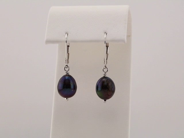 Sterling Silver 9-10 mm Cultured Black Freshwater Pearl Earrings