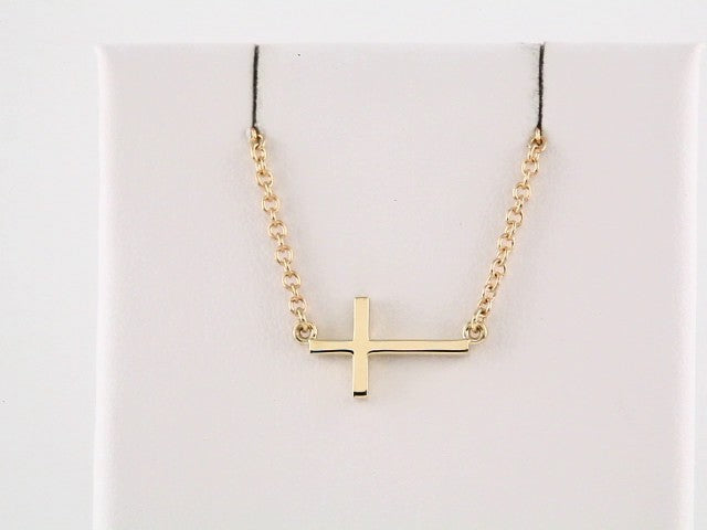 14K Yellow 28x16.2  mm Sideways Cross 16-18" Necklace