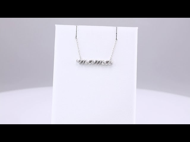 Platinum Petite Mama Script Necklace