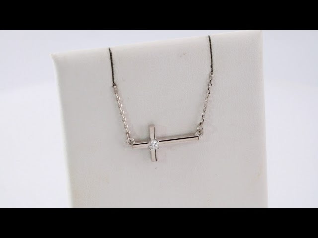 14K Gold Natural Diamond Sideways Cross Adjustable Necklace