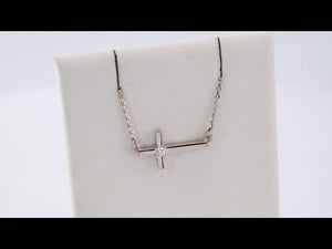 14K Gold Natural Diamond Sideways Cross Adjustable Necklace