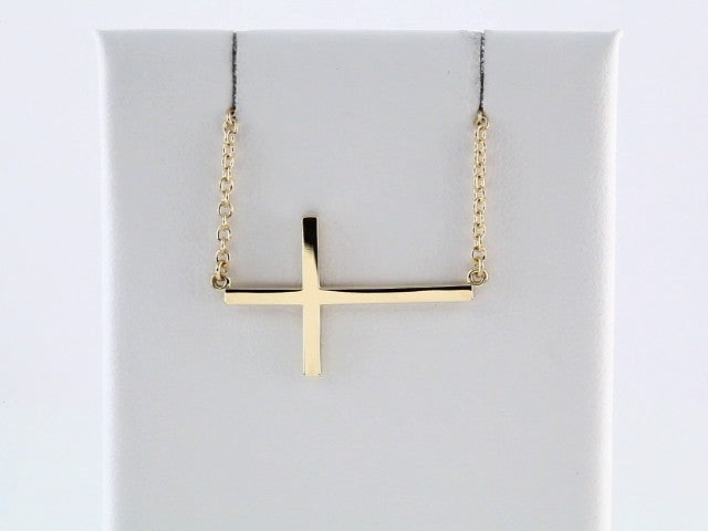 14K Yellow 28x16.2  mm Sideways Cross 16-18" Necklace