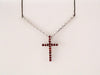 14K White Gold Petite Cross Necklace with Natural Blue Sapphires - 16 Inches